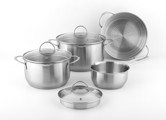 7PCS Stainless Steel Pouring Set with Steamer Basket