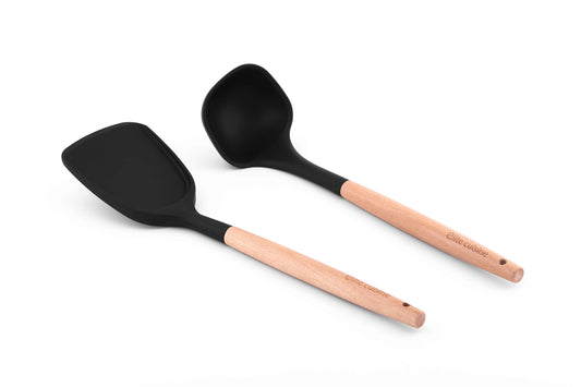 Wood - handled silicone kitchen utensils set