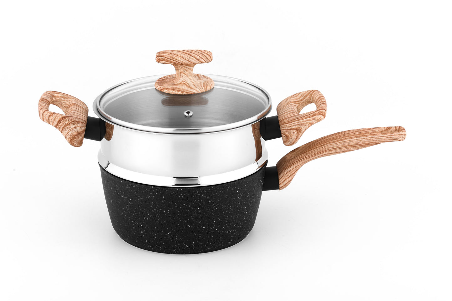 Essential Series Non Stick Granite Cookware, 1.8QT, 18cm Sauce pan with Steamer Basket