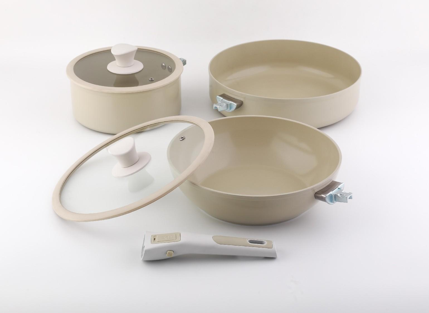 6PCS Stackable Aluminum Cookware Set with Detachable Handles