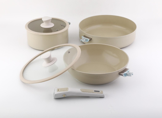 6PCS Stackable Aluminum Cookware Set with Detachable Handles