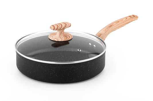 Essential Series Non Stick Granite Cookware, 3QT, 24cm Saute pan with Glass Lid